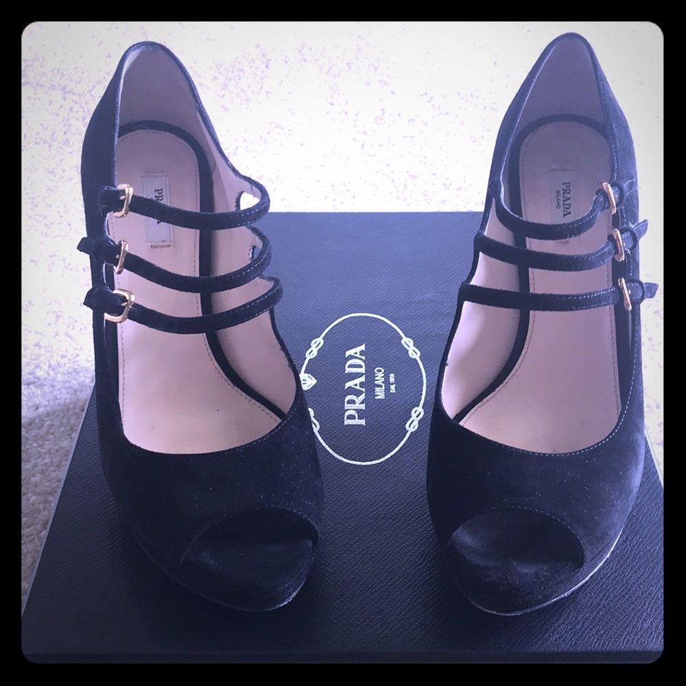 Prada black suede heels